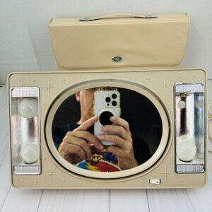 Vintage Beige Lighted Makeup Magnifying Mirror Starburst Glam Kitsch